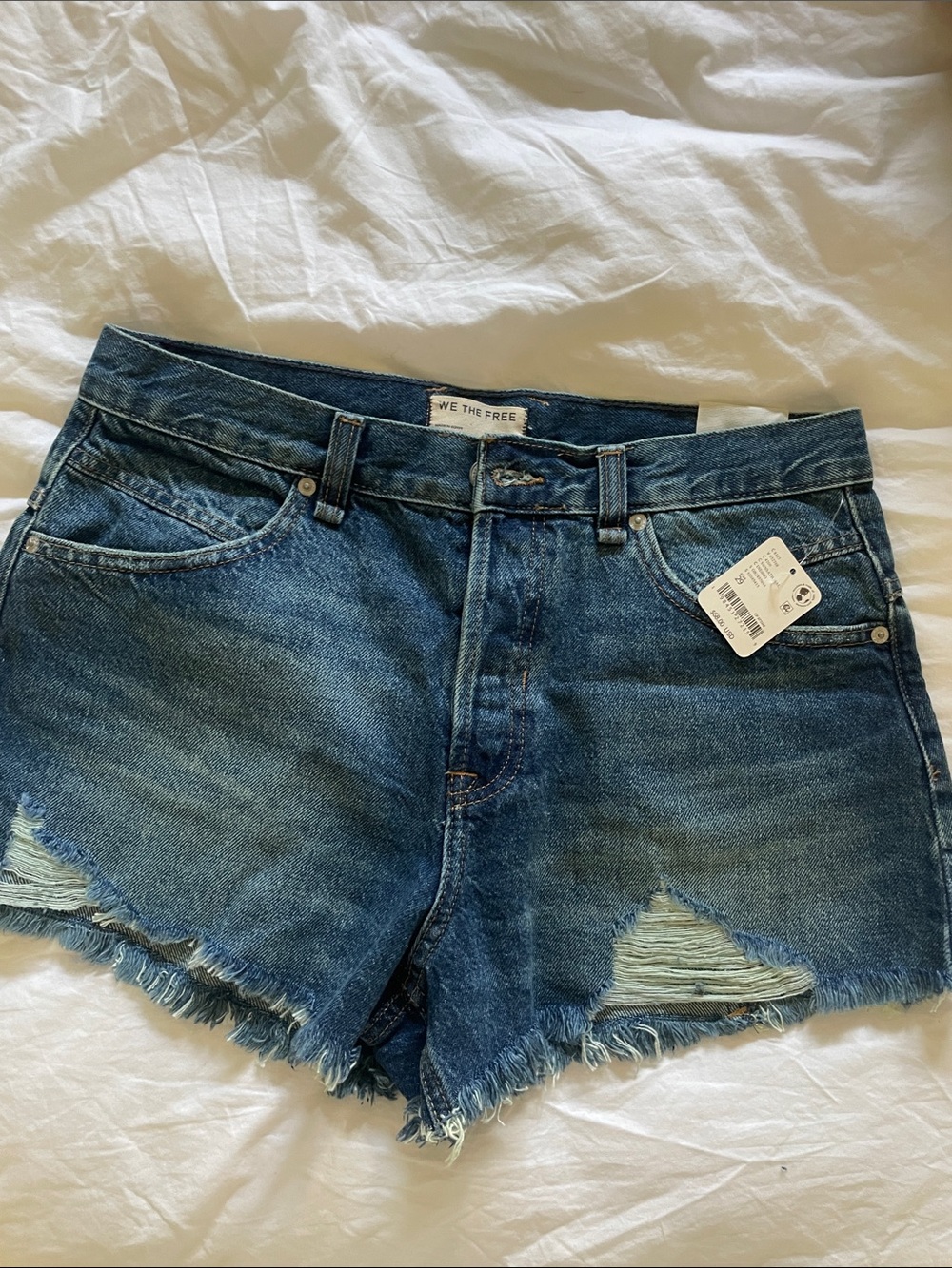 Free People Indigo Distressed Denim Cutoff Shorts